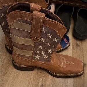 Brown Western Boots with American Flag Design